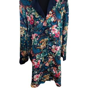 Vintage Victoria Secret Gold Label Sleep Shirt Medium Navy Floral Paisley Satin